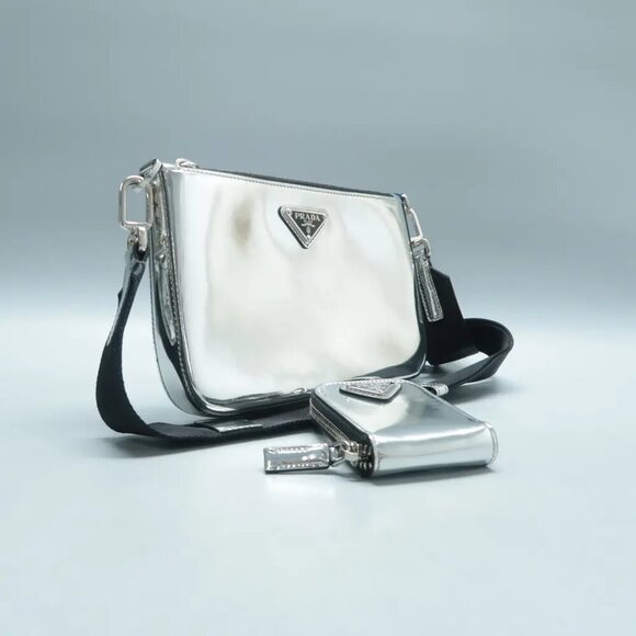 100% Authentic Prada Silver W/P Patent Leather Shoulder Bag 1410-102924 - Picture 2 of 12